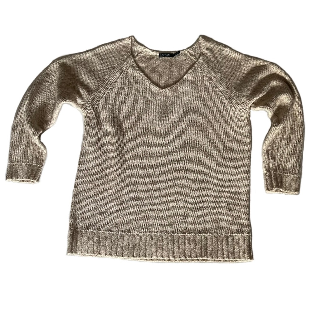 Lauren Ralph Lauren XL Cream Oversized V-Neck Long Sleeve Sweater Orig $99.50